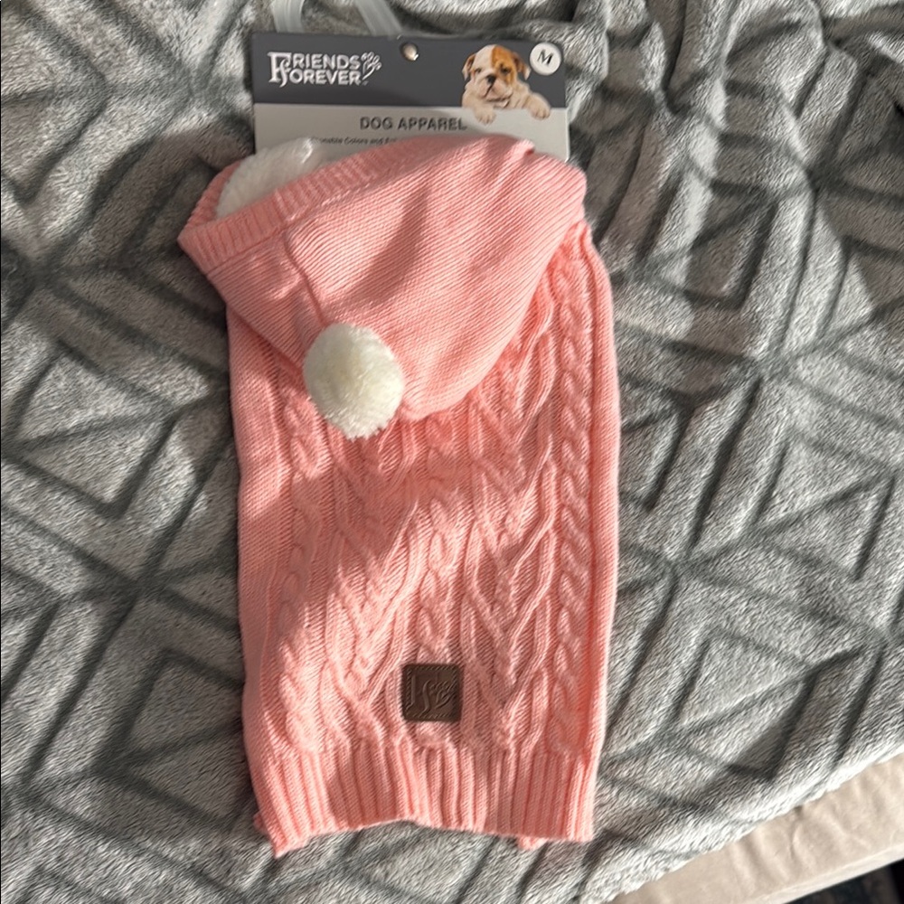 Dog clothing Pink and White Knit Hat with Braided Texture dog sweater